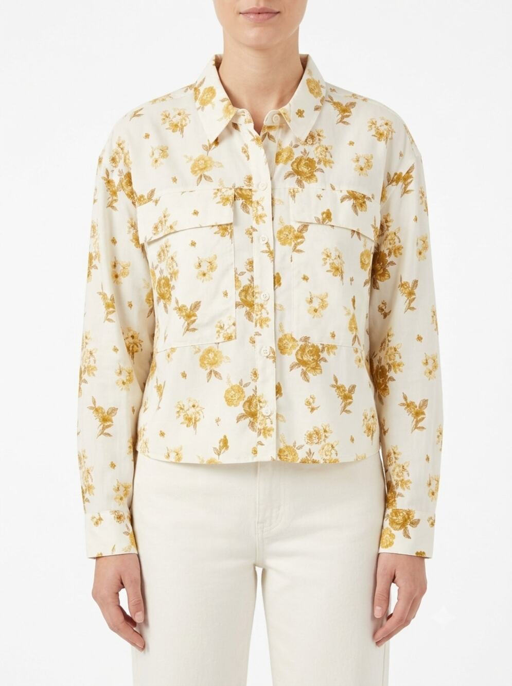 NWT Woolrich x Target Floral Utility Shirt Women's Medium Cream Yellow Button-Up